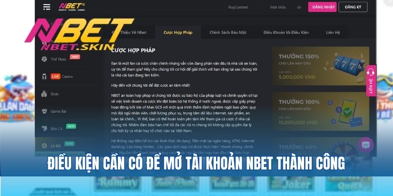Điều kiện cần có để mở tài khoản Nbet thành công