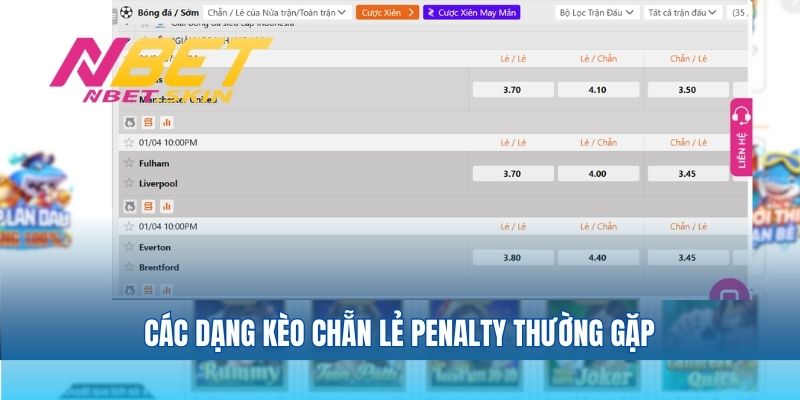 Các dạng kèo chẵn lẻ penalty thường gặp